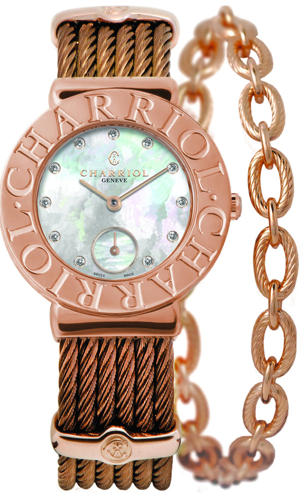 Charriol St-Tropez White Mother of Pearl & Diamonds Watch