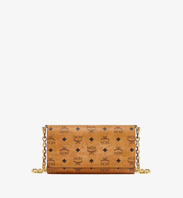 MCM Patricia Visetos Continental Wallet On A Chain Berlin Gold