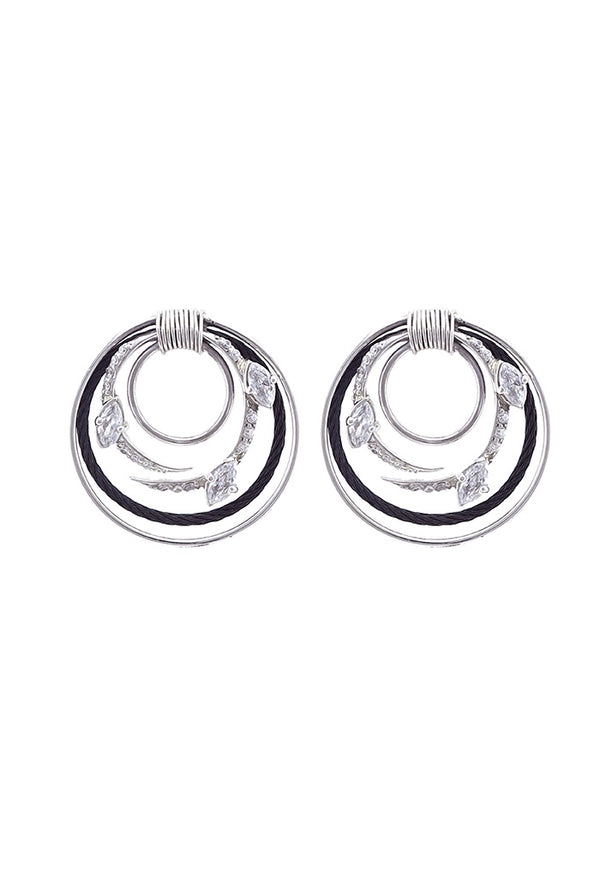 Charriol Tango Silver White CZ Stones Steel Bronze PVD Cable Earrings