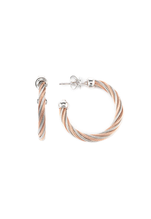 Charriol Malia Silver 6 White Topaz Steel Pink PVD Cable Earrings