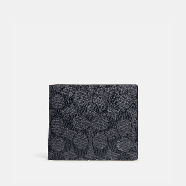 Coach Gray 3-in-1 Signature Canvas Wallet - Charcoal/black