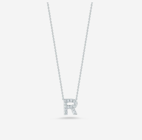 Roberto Coin White-Rose Letter R Pendant With Diamonds And