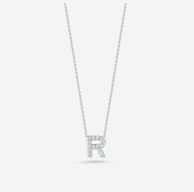 Roberto Coin White-Rose Letter R Pendant With Diamonds And