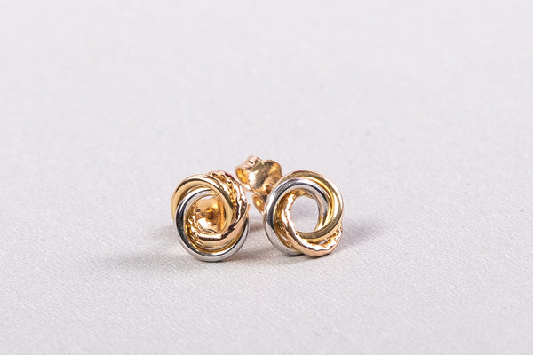 Quimera Aretes Studs Nudos Lisos Tricolor 18K