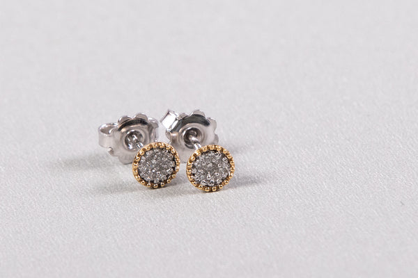 Quimera Aretes Studs Diamante Pave 18K Bicolor