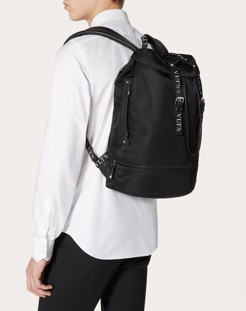 Vltn Nylon Backpack for Man in Black/white