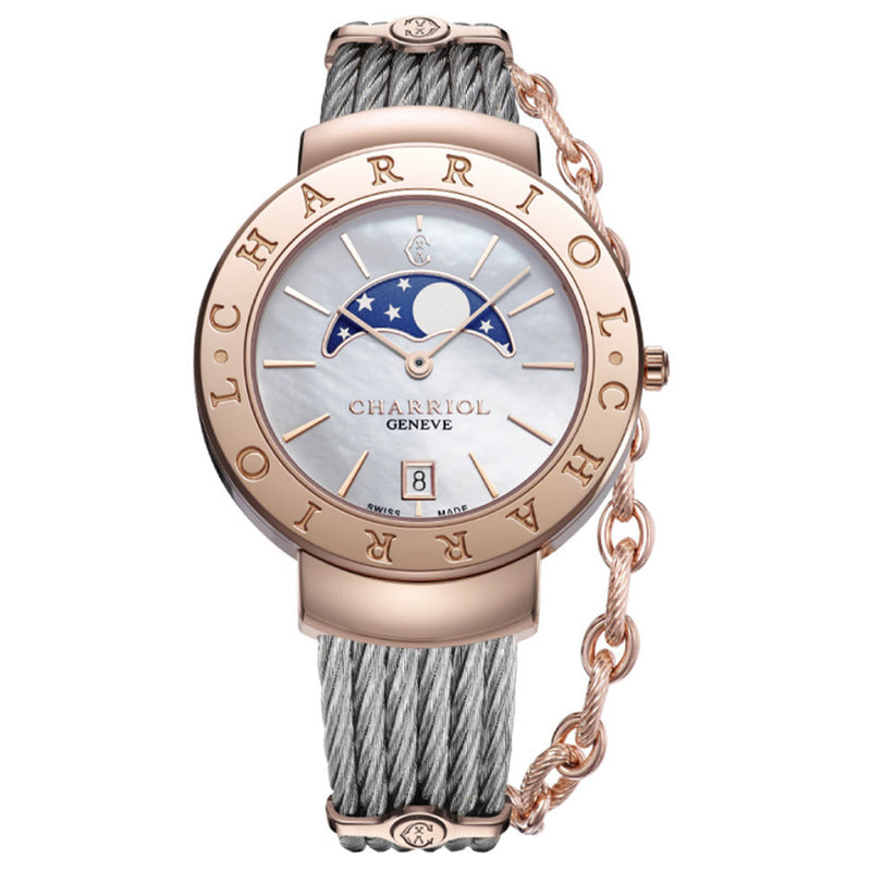 Charriol St-Tropez White Mother of Pearl Moonphase Dial Watch