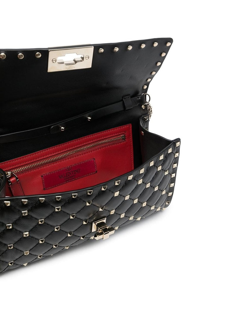 Valentino Dark Red Quilted Nappa Leather Rockstud Spike Large Shoulder Bag